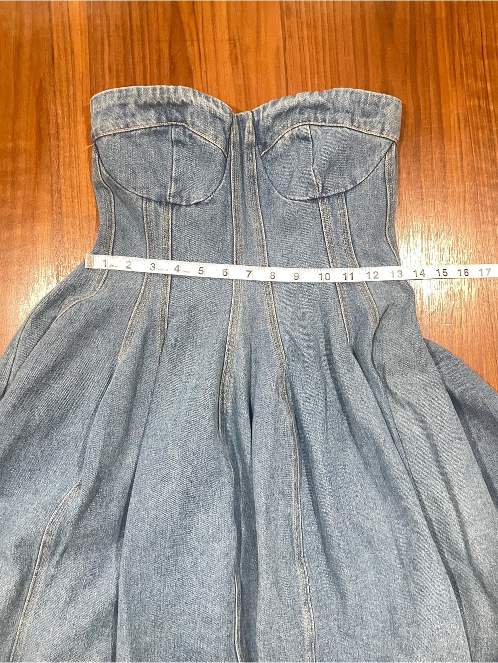 Blue Blush Denim Corset Fit & Flare Mini Dress Coquette Western - Picture 5 of 6